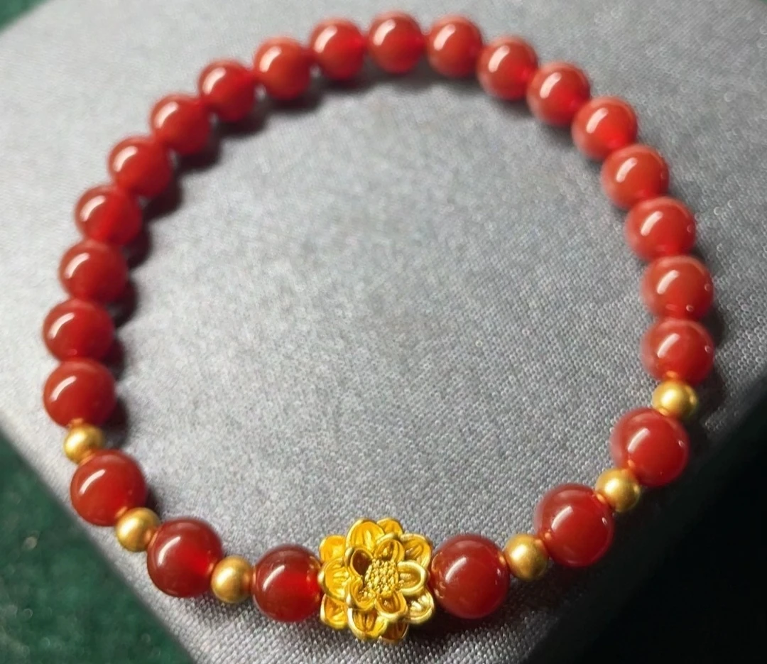 B(010）足金莲花+3.5mm古法金珠6颗（赠卡六玛 瑙/玉 髓）多样性发货