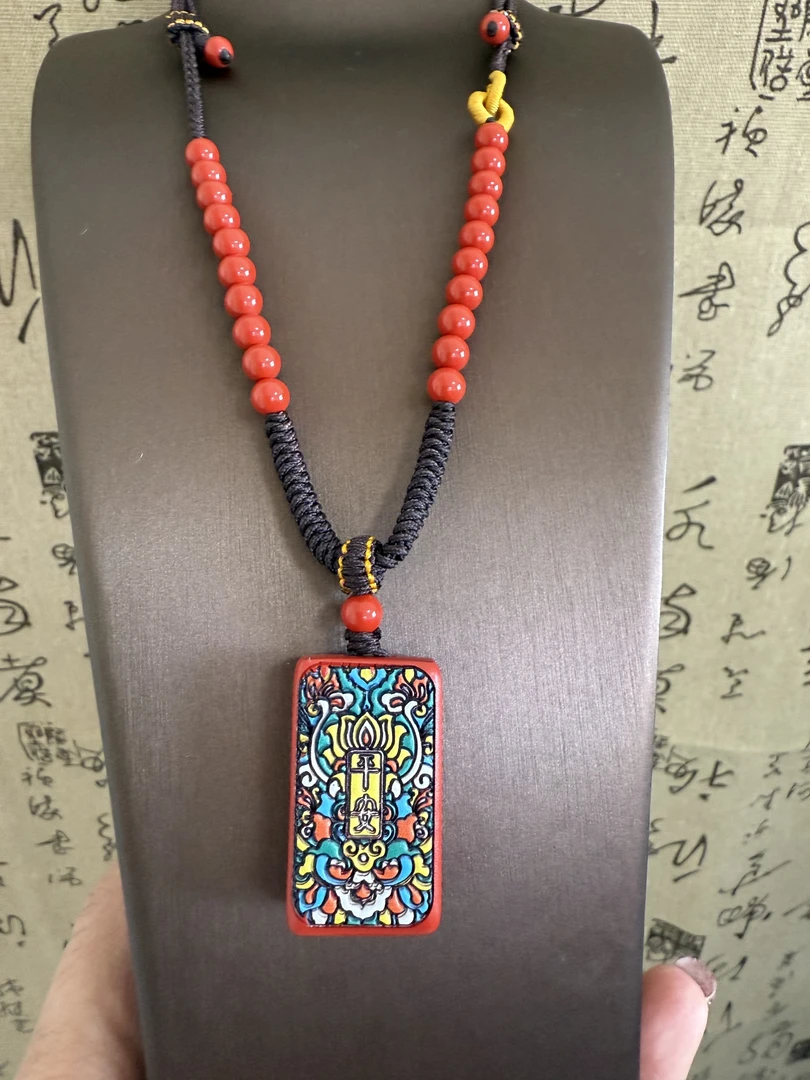 含辰砂工艺品天然辰砂朱砂红砂配饰平安无事牌