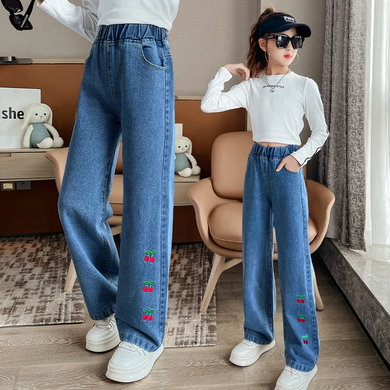 女童裤子春秋装外穿2025儿童牛仔裤秋季阔腿裤春秋款小女孩中大童
