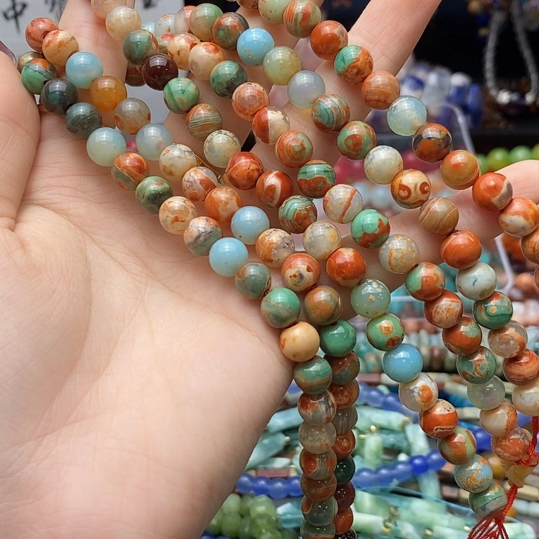 玛瑙/玉髓未镶嵌珠宝半成品敦煌油画圆珠约8mm一条