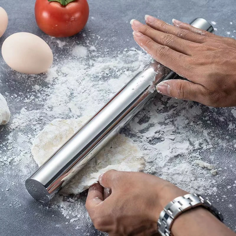 DCDC-亮光不锈钢擀面杖家用厨房打面棒擀饺子皮神器抗菌