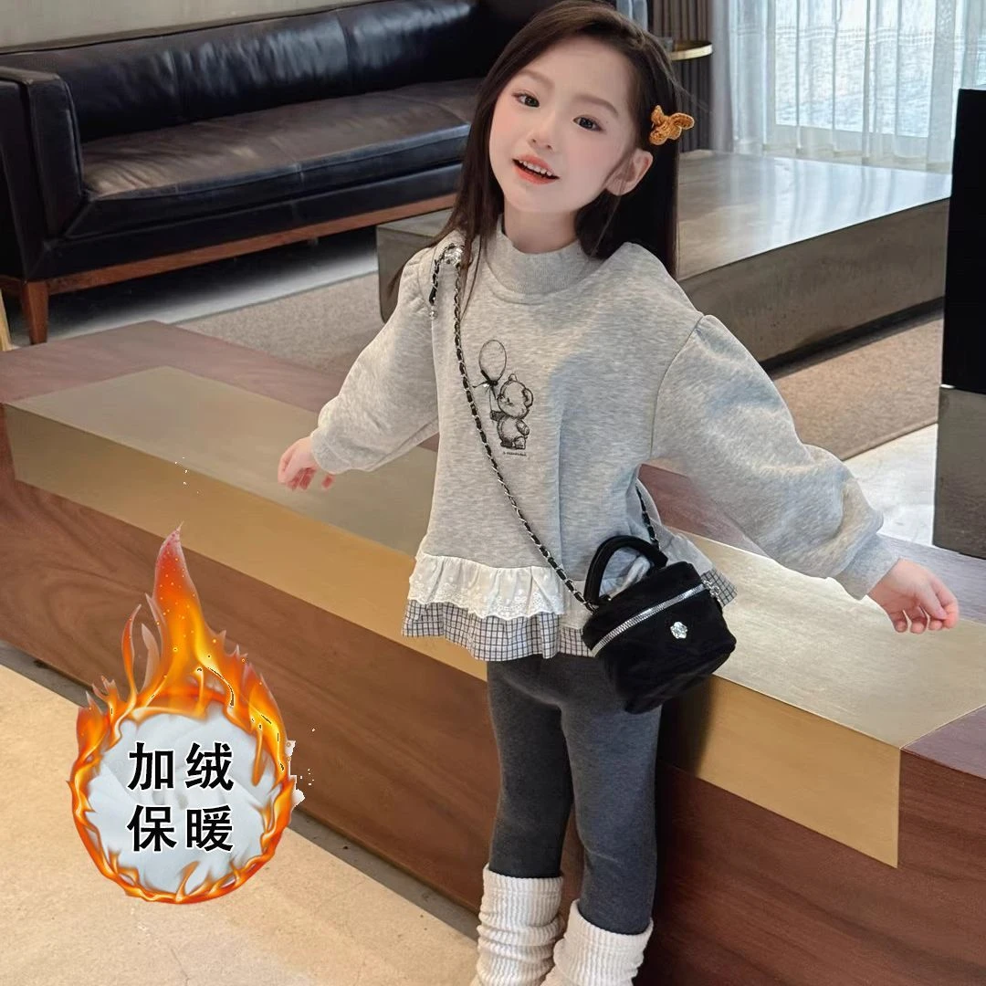 女童加绒加厚卫衣2025秋冬新款女童半高领加绒卫衣儿童加绒卫衣
