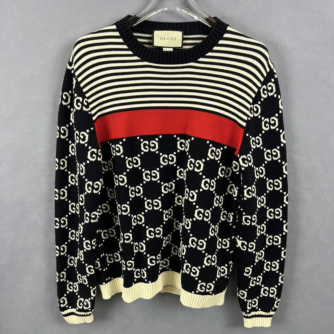 全新未使用 GUCCI/古驰 黑白条纹毛衣 XL码 AA00767