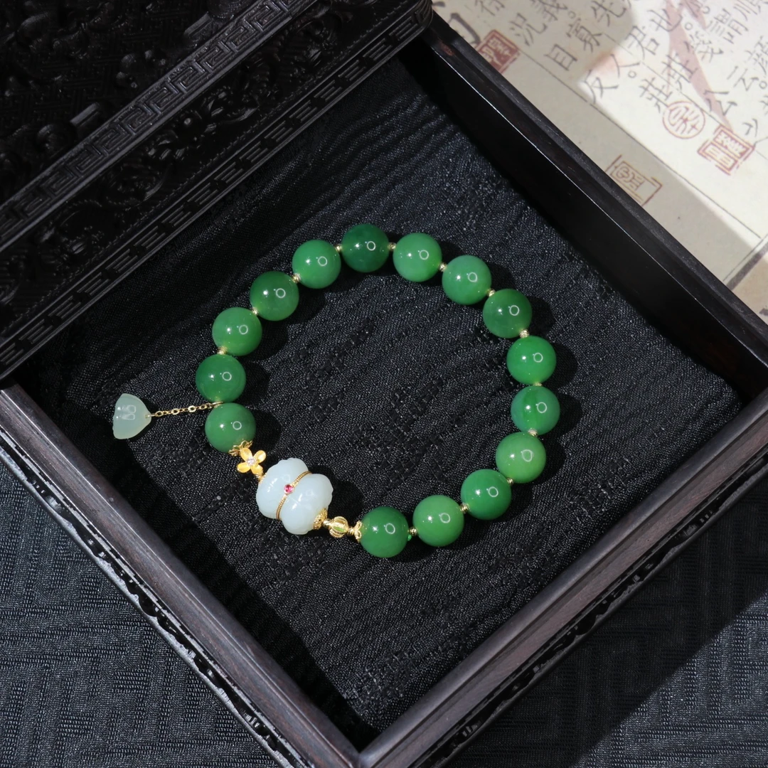 【探江南】· 心喜 ·  碧玉苹果绿18k金手串