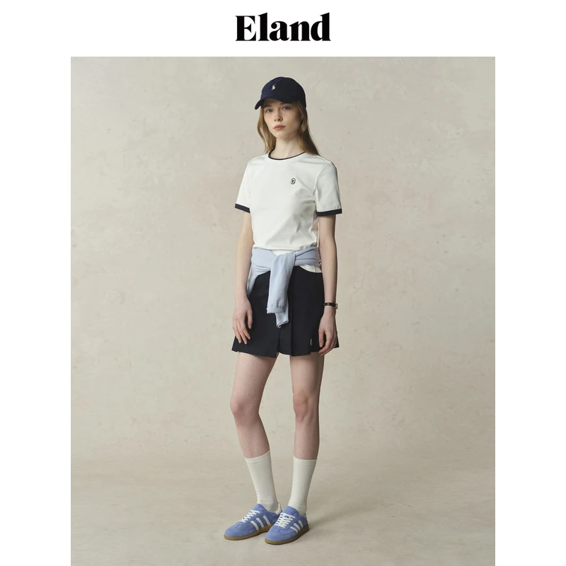 【女装优选YZ】Eland衣恋T恤女假两件棉感短袖上衣2025夏EERAF23T7A