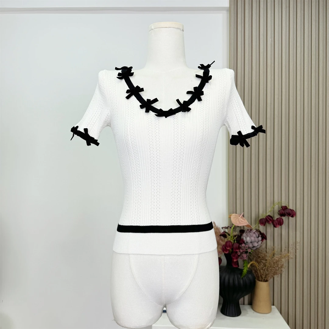 手勾蝴蝶结小香针织上衣2025春夏新款