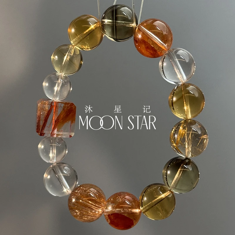 【花千树】天然黄水晶天然茶晶金发晶搭配胶花方糖（非烤色黄水晶）