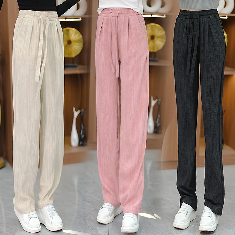 2025春季新款窄版阔腿裤女休闲宽松慵懒风时尚百搭显瘦直筒裤子