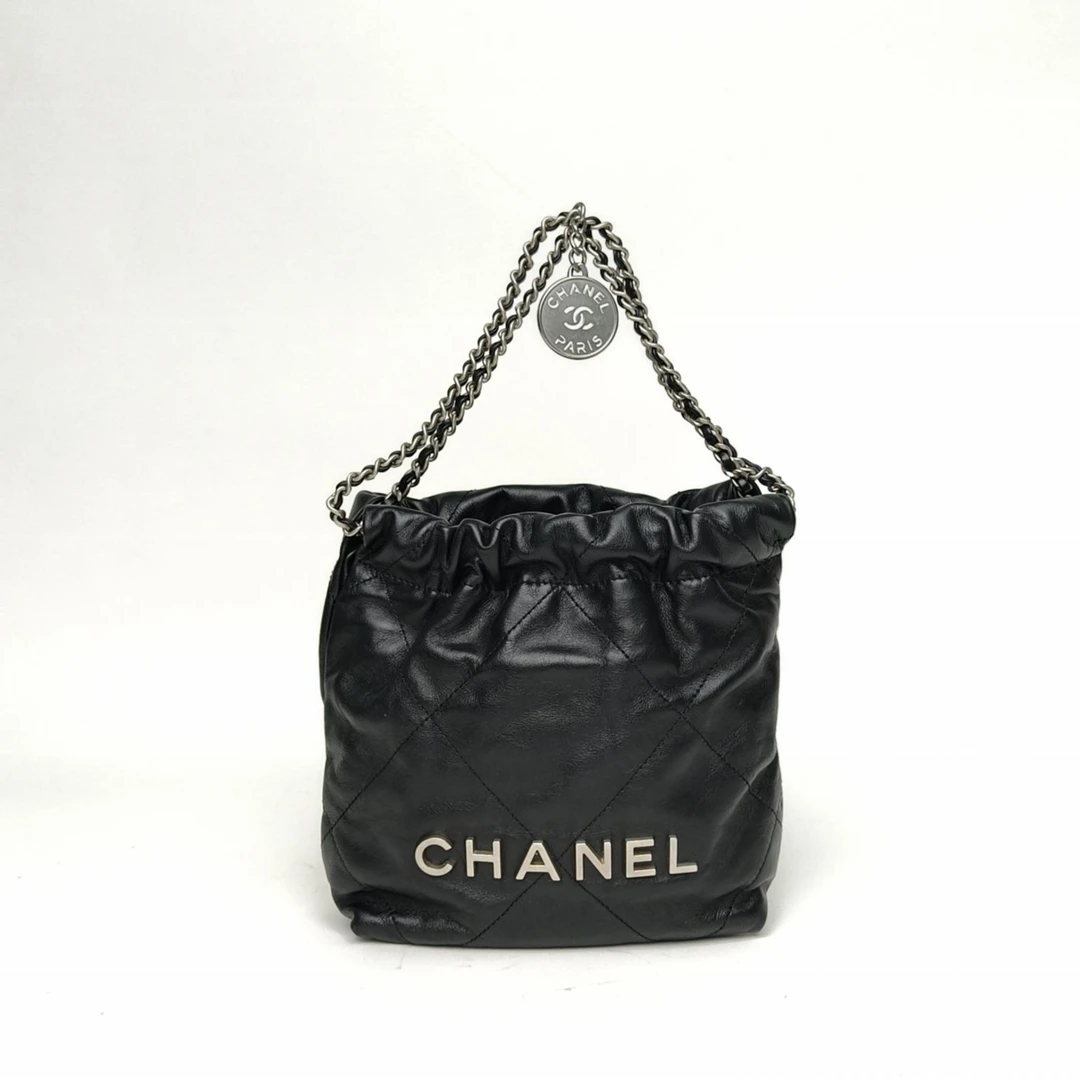 95新 Chanel/香奈儿 小花6欢 22Bag Tote托特包 Mini 20cm 黑色