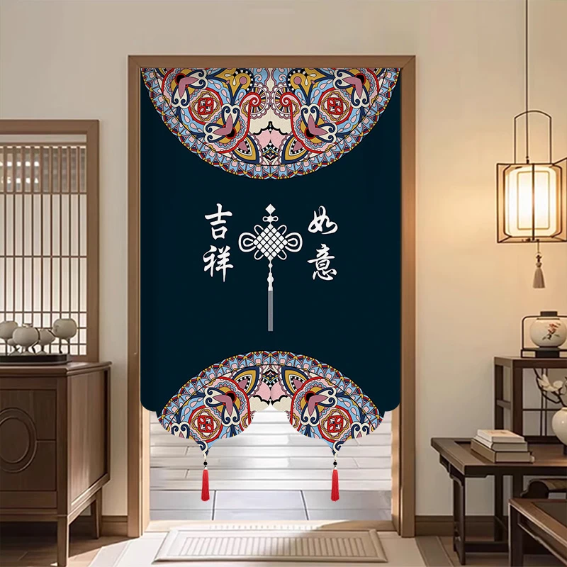 布帘藏式门帘中式禅意隔断帘中国风玄关挂帘厨房家用红布帘子