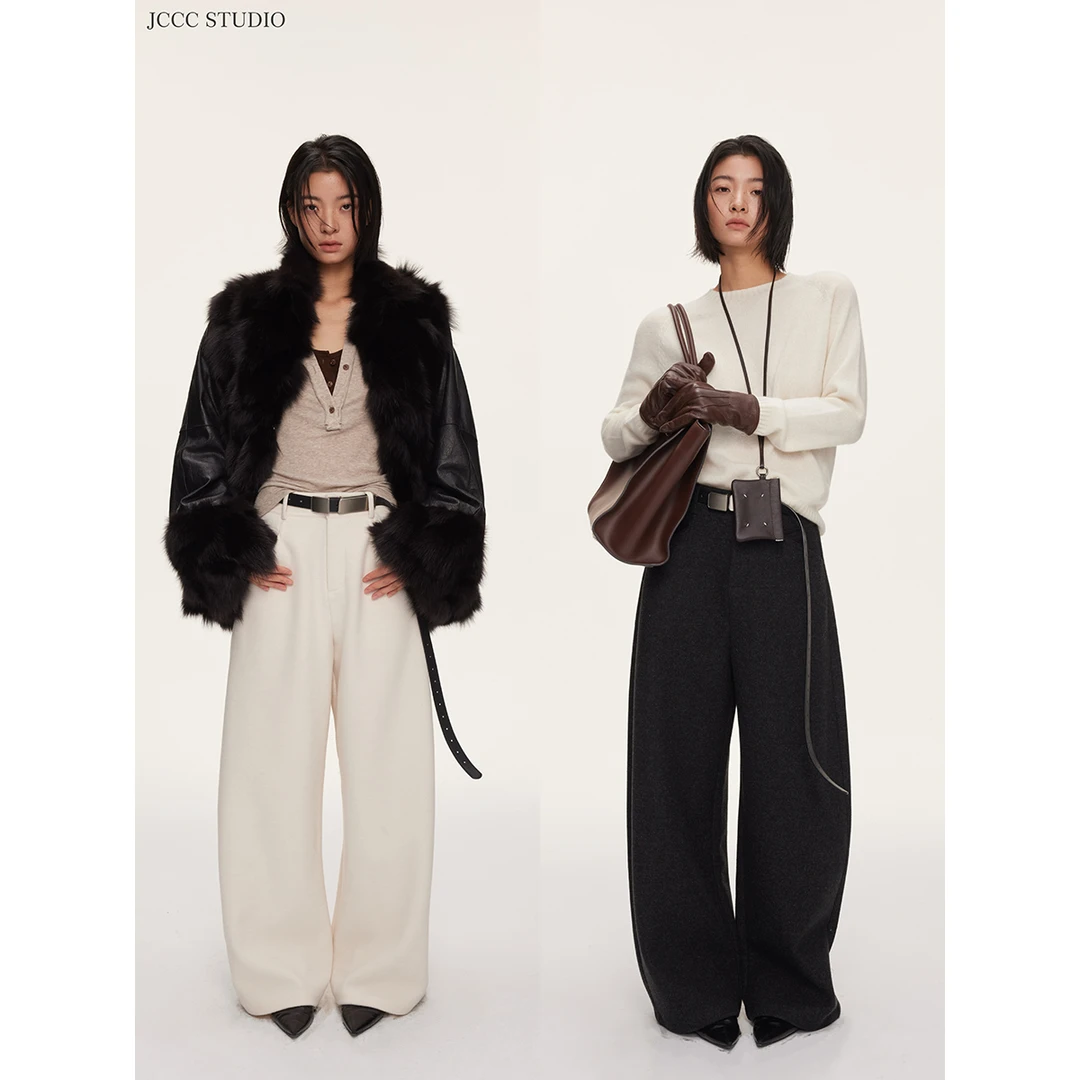 JCCC影子【黑标/弧光裁】两色绵羊毛毛呢阔腿弯刀休闲裤JE5PSK17