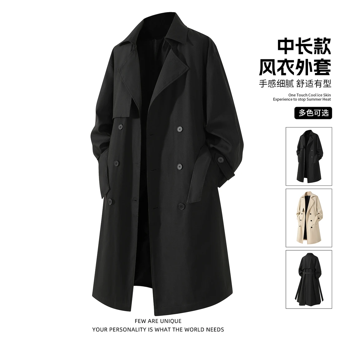 玛斯柏中长款风衣外套男士春秋冬季翻领潮流轻奢韩版宽松夹克大衣