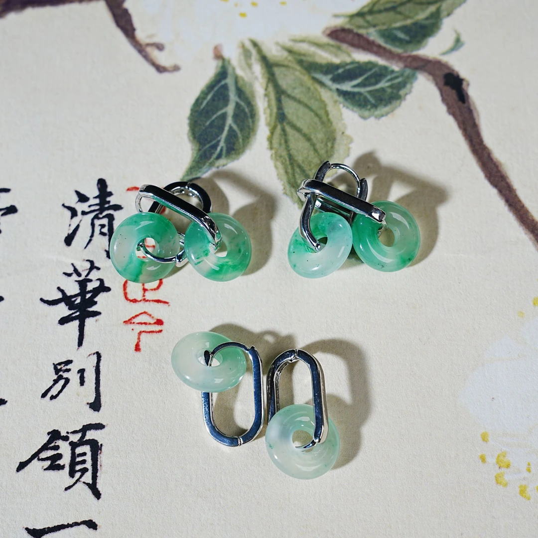 甜甜圈耳环 天然非洲翠高冰平安扣耳饰耳扣  多样性发货发一对