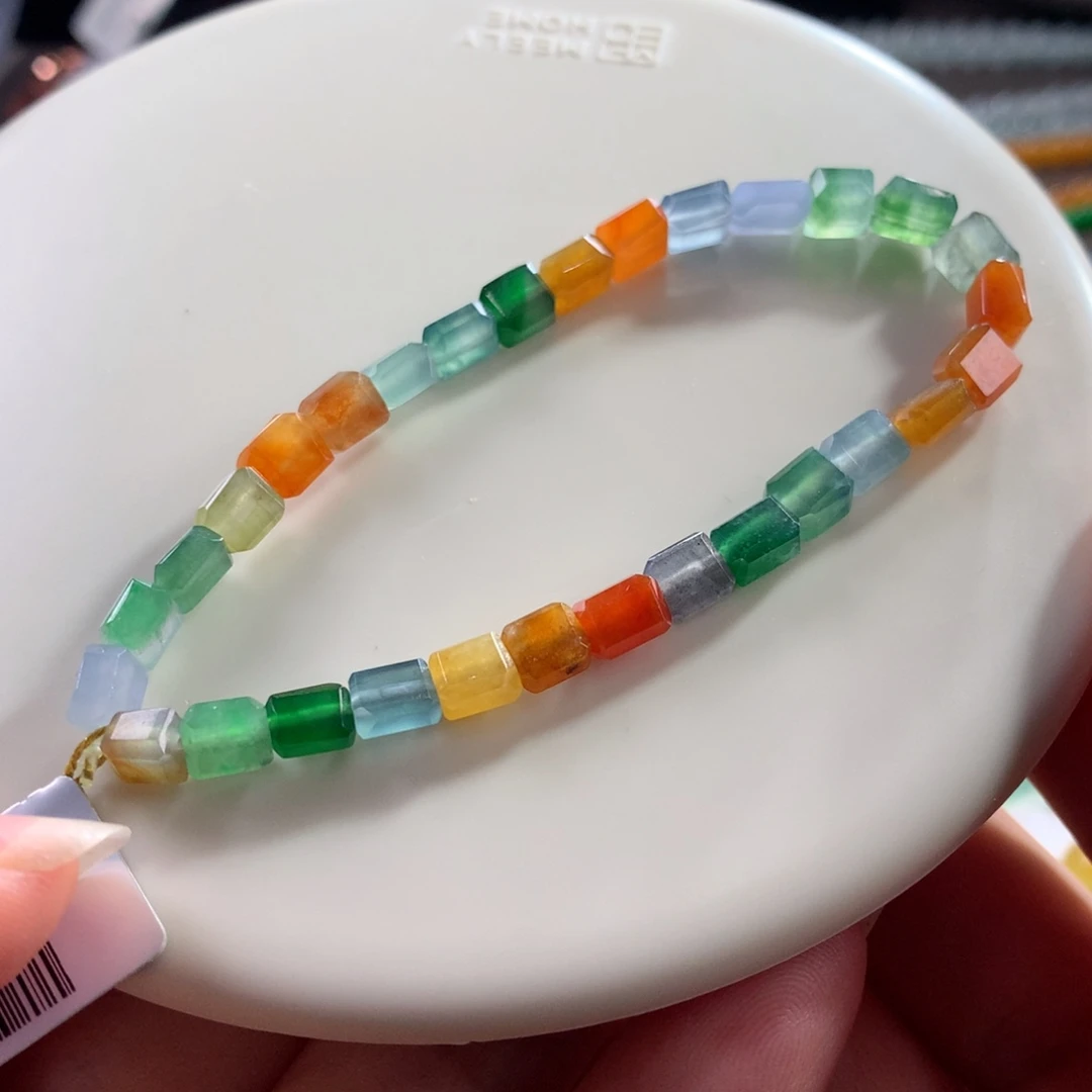 翡翠未镶嵌手链热门款•冰底艳彩彩虹糖果缤纷方糖
