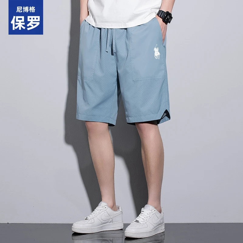 尼博格保罗夏季工装短裤男士休闲宽松激光穿孔透气网眼五分运动裤