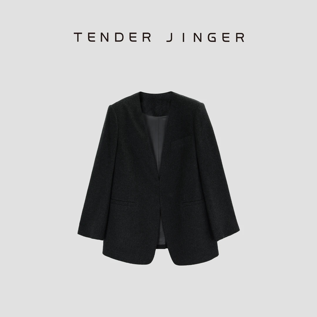Tender Jinger【黑标】极简V领羊绒羊毛混纺西装外套T53TOM41117