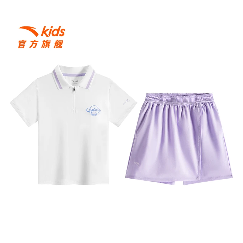 安踏儿童女童运动套装2025年夏季新款透气舒适亲肤中大童短袖短裤