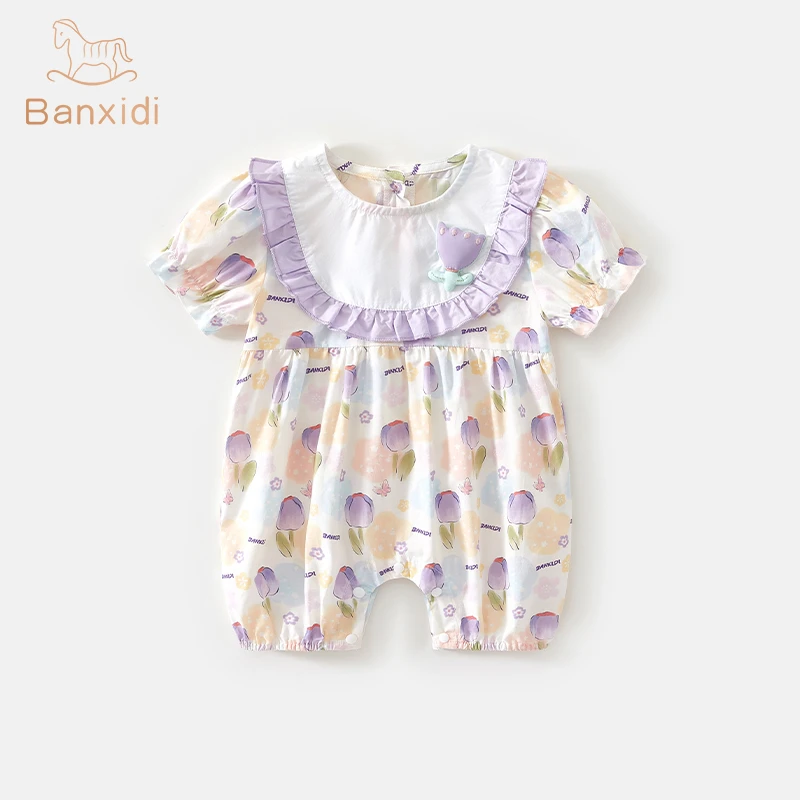 班喜迪婴儿衣服夏季薄款夏日婴幼儿连体衣女宝宝公主哈衣爬服夏装