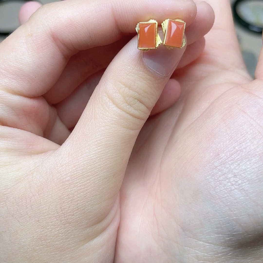 南红玛瑙耳钉06银S925镶嵌