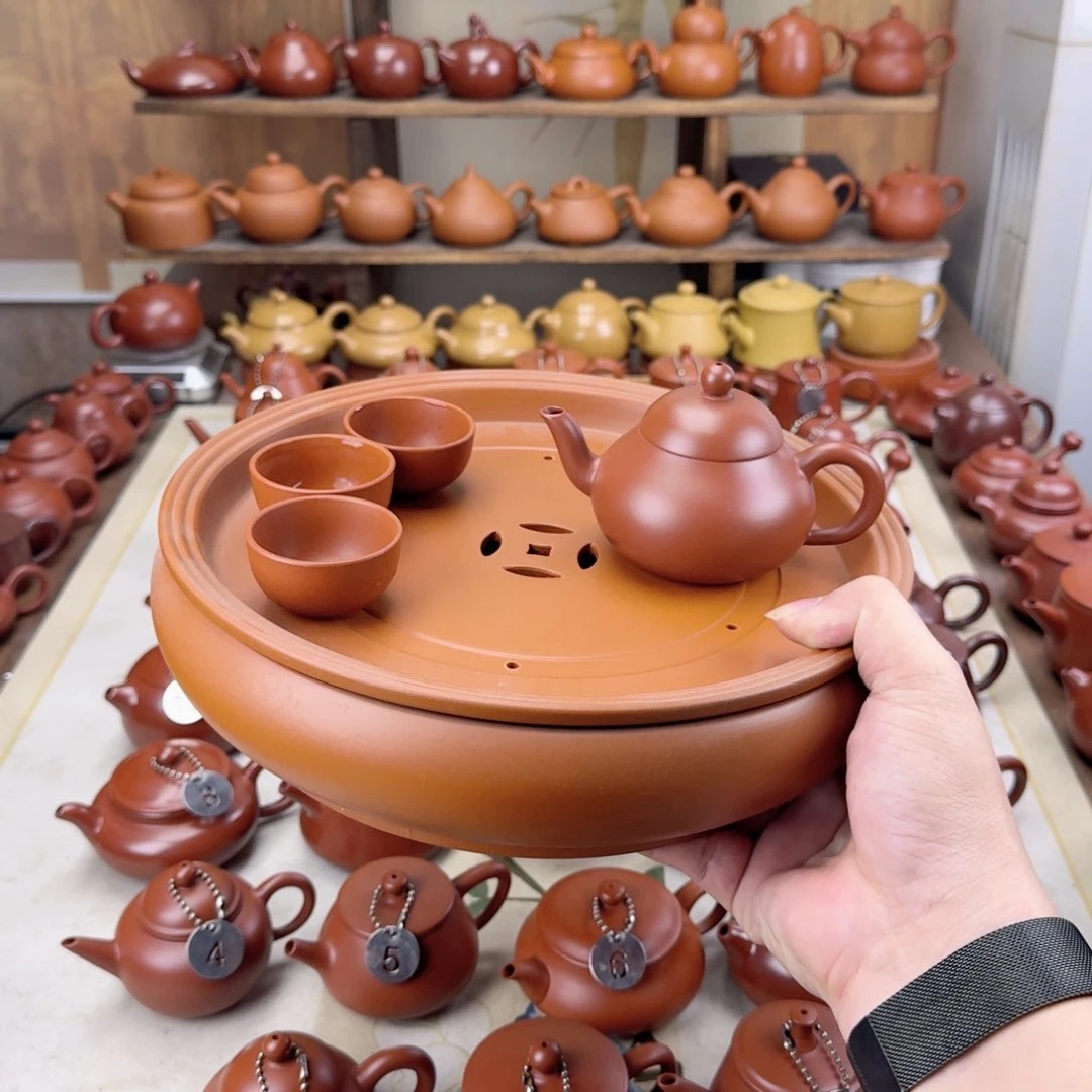 紫砂茶壶10寸茶盘加140cc矮梨送6杯