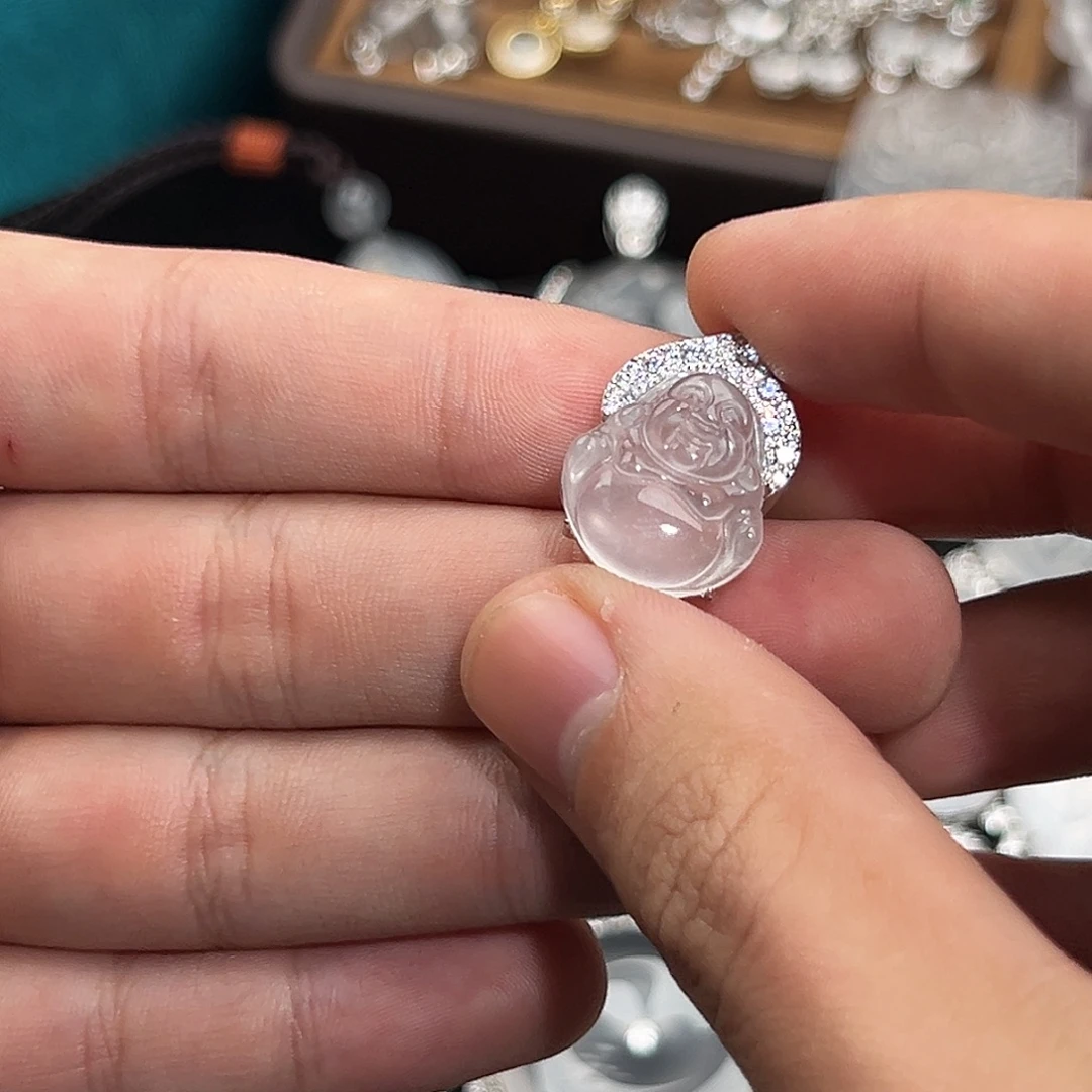 石英质玉银S925镀金镶嵌吊坠(赠链)火焰黑钢佛公