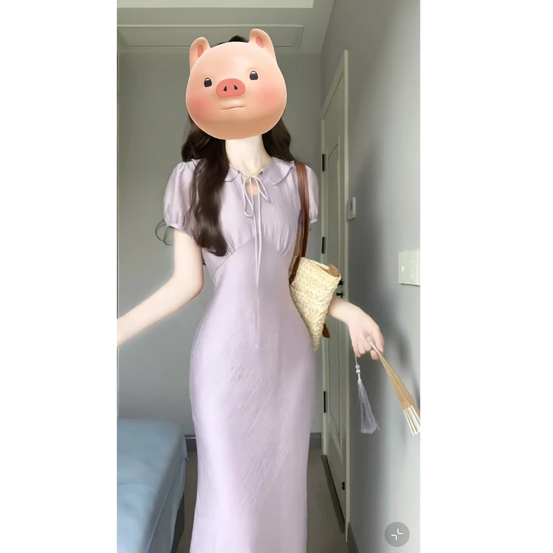 大码【紫菀花开】夏季新款时尚气质法式高级感系带连衣裙显瘦鱼尾裙