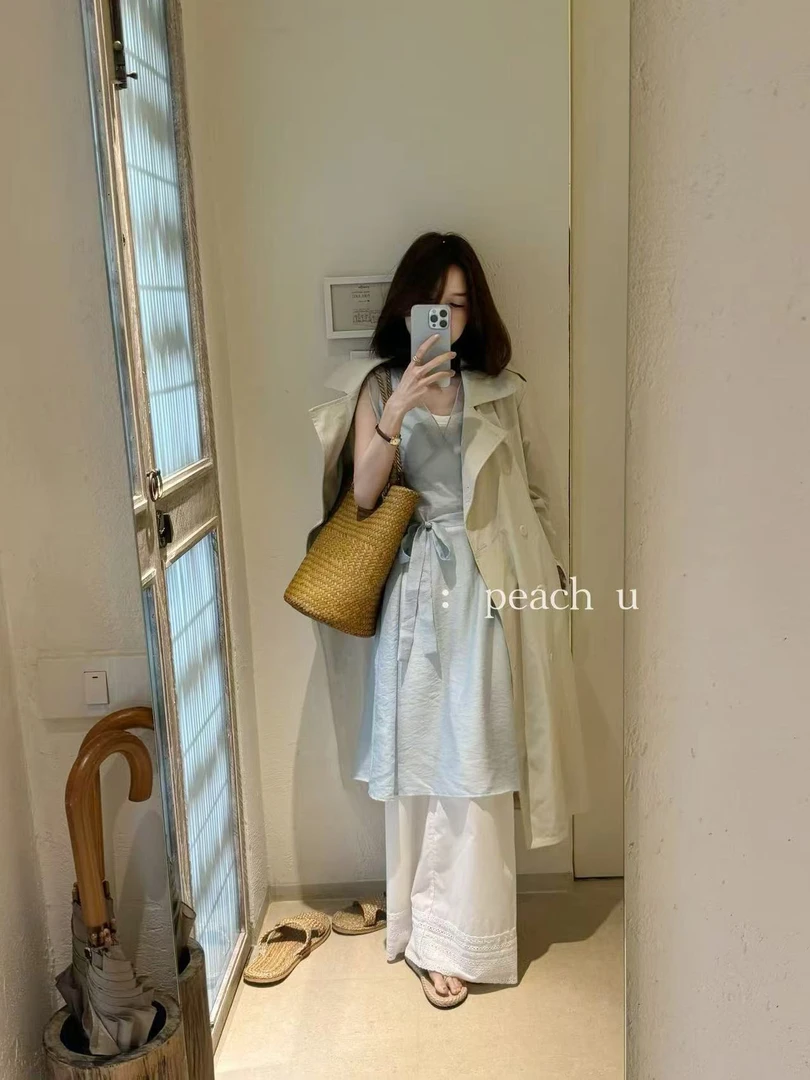 Peach自制 博主穿搭~韩系小众透感叠穿背心绑带连衣裙 10067