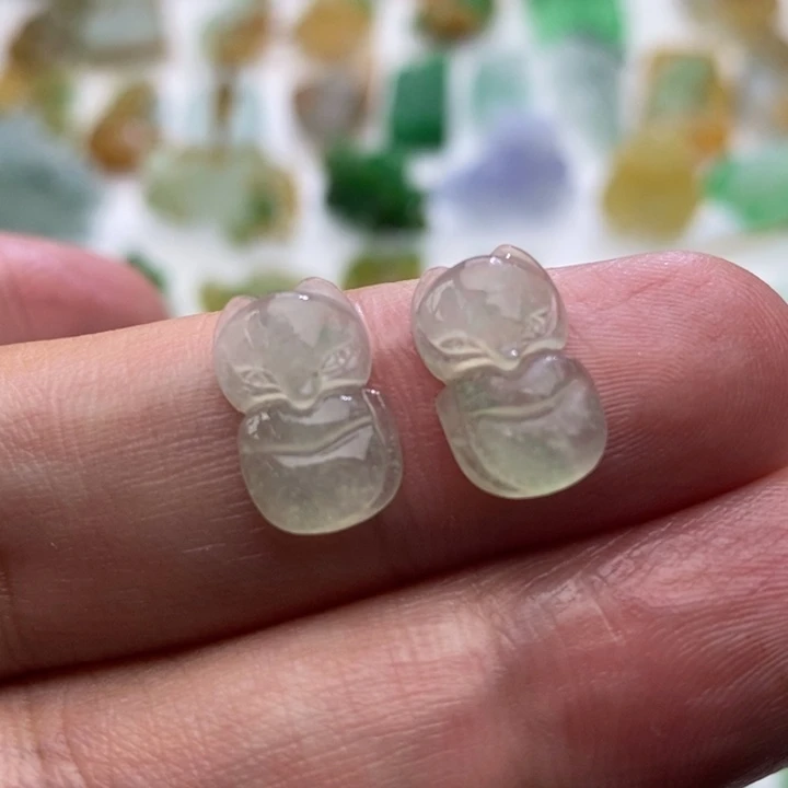 定制翡翠未镶嵌翡翠小狐狸耳钉