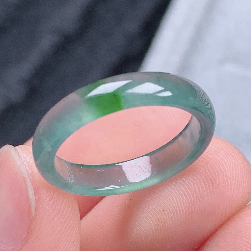 天然翡翠A货老坑冰种起胶飘绿翡翠戒指17-18号圈口内径18.1mm$90