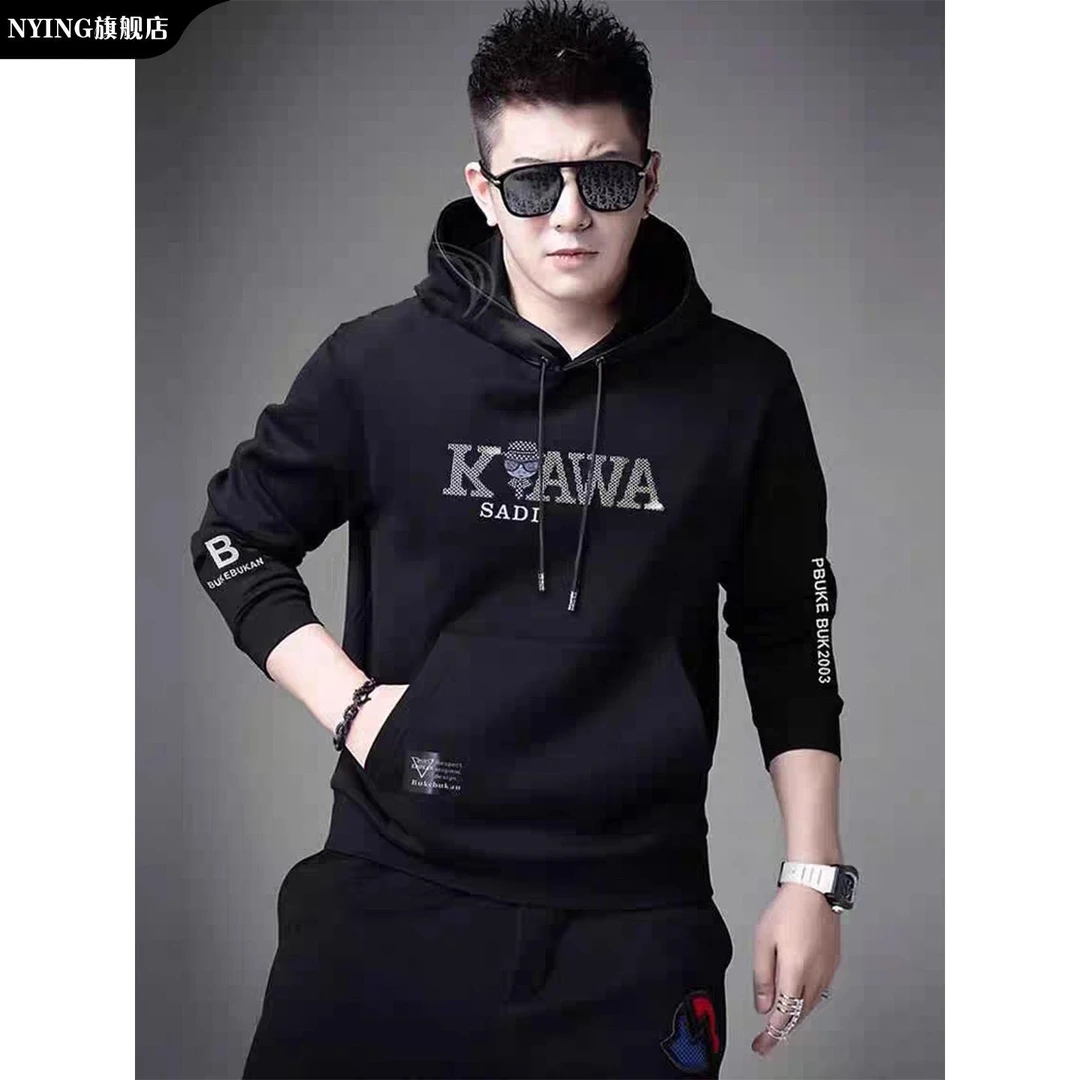 NYING连帽卫衣男2025秋冬新款修身套头上衣潮牌休闲男士长袖体恤