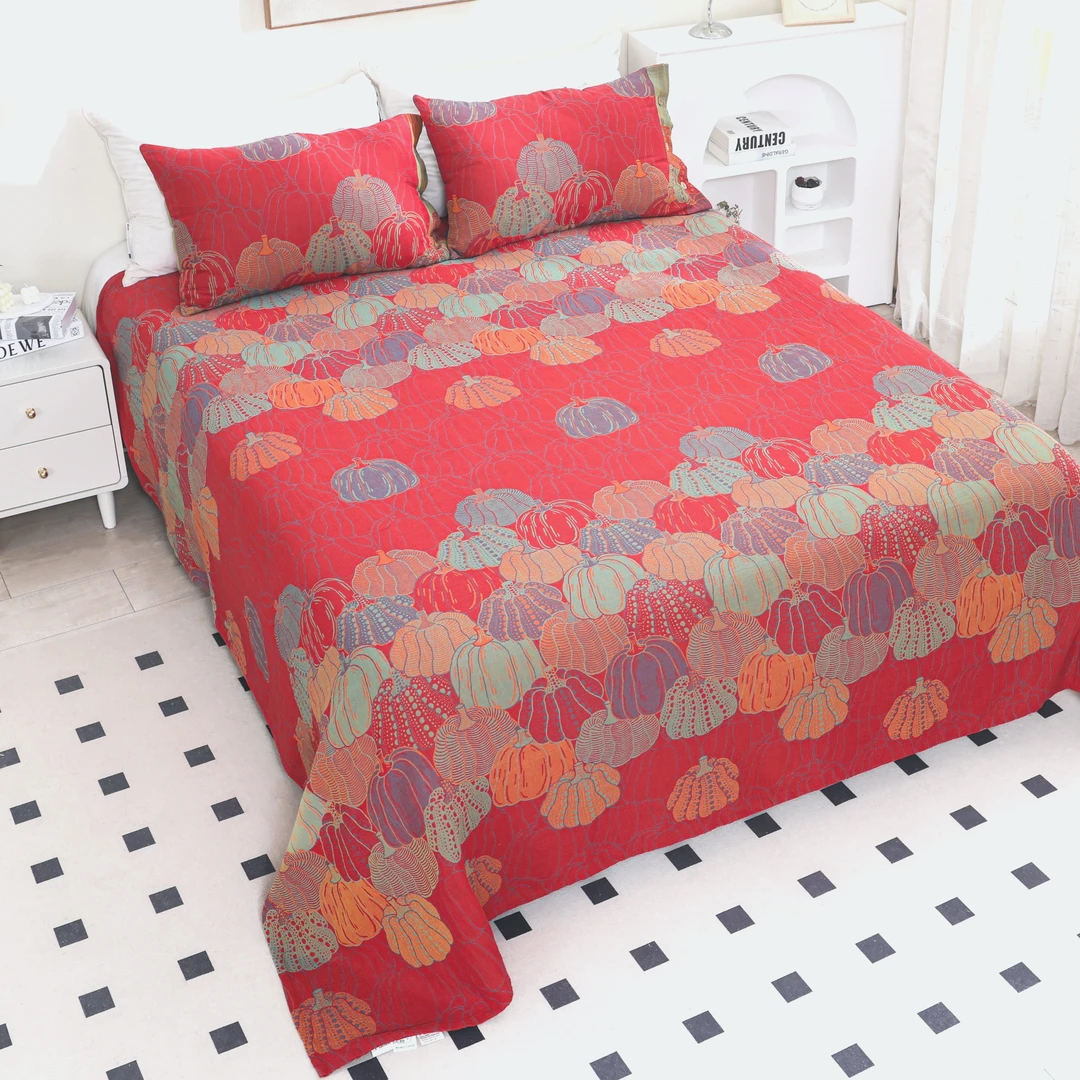 (直角边四件套)纯棉A类双层有氧纱四件套四季可用（金丝南瓜）