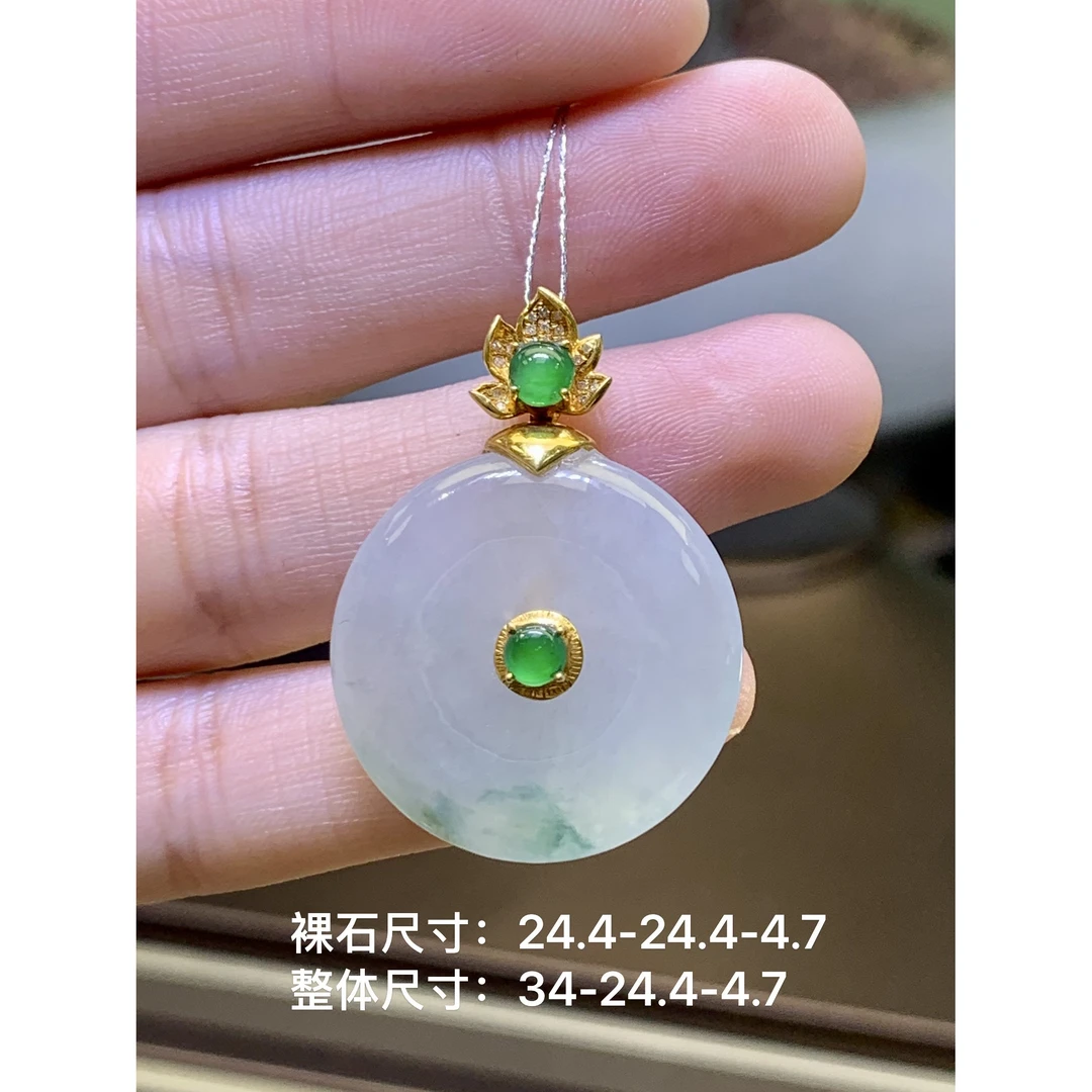 白冰飘花无事牌吊坠 天然翡翠A货CXL/4.5 冰透起胶飘花贵气