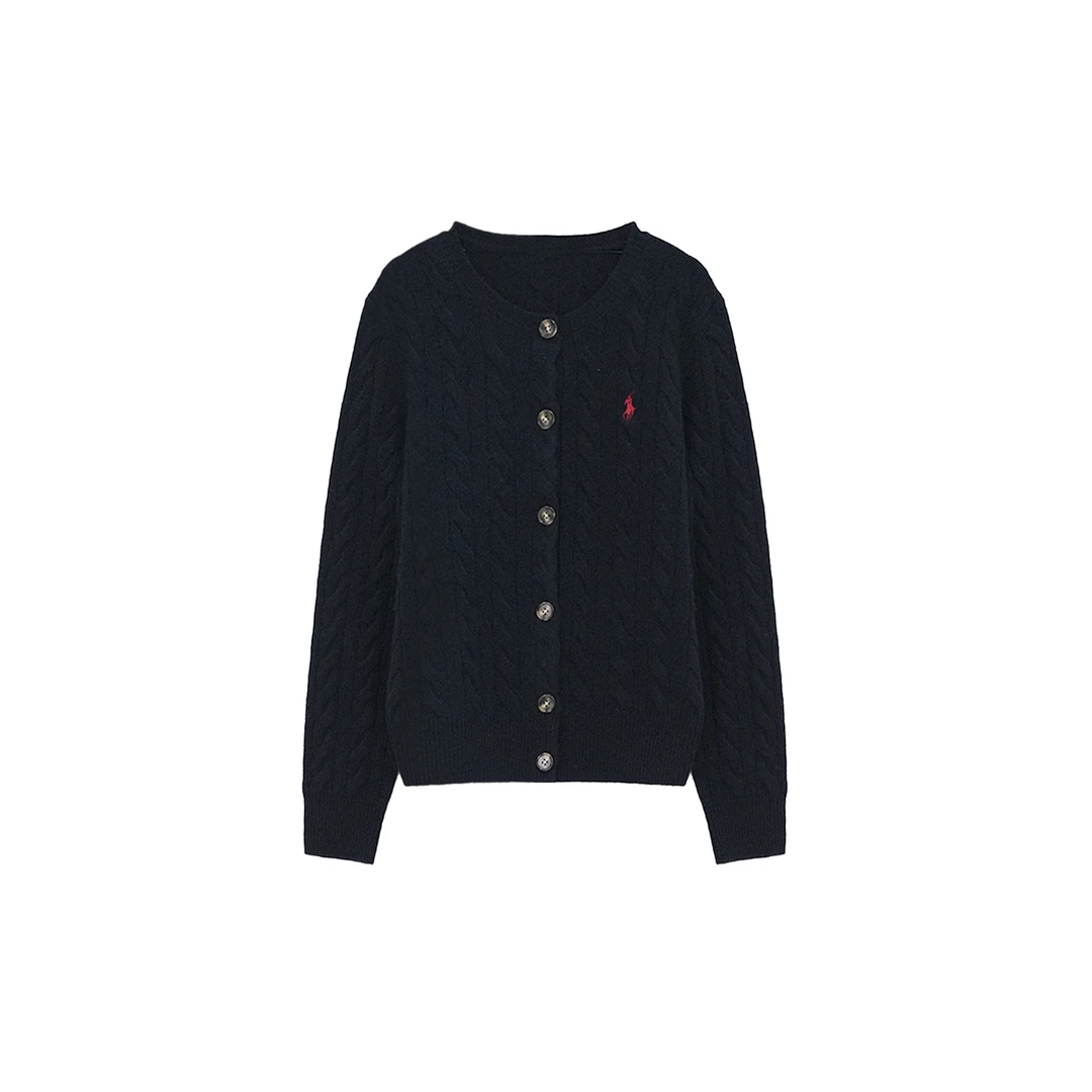 【钱老板推荐】山羊绒+绵羊毛圆领麻花毛衣针织纽花开衫4ZDM23650