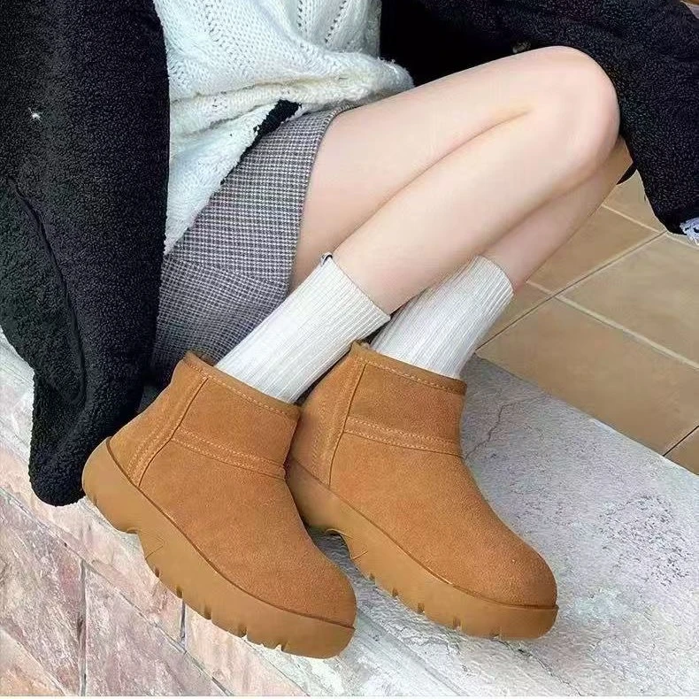 秋冬新款韩版通勤瘦瘦简约粗跟裸靴短靴7557(加绒)