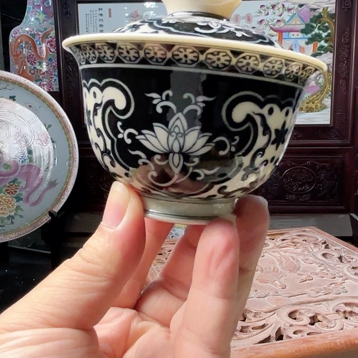 摆件景德镇高温陶瓷两才盖碗