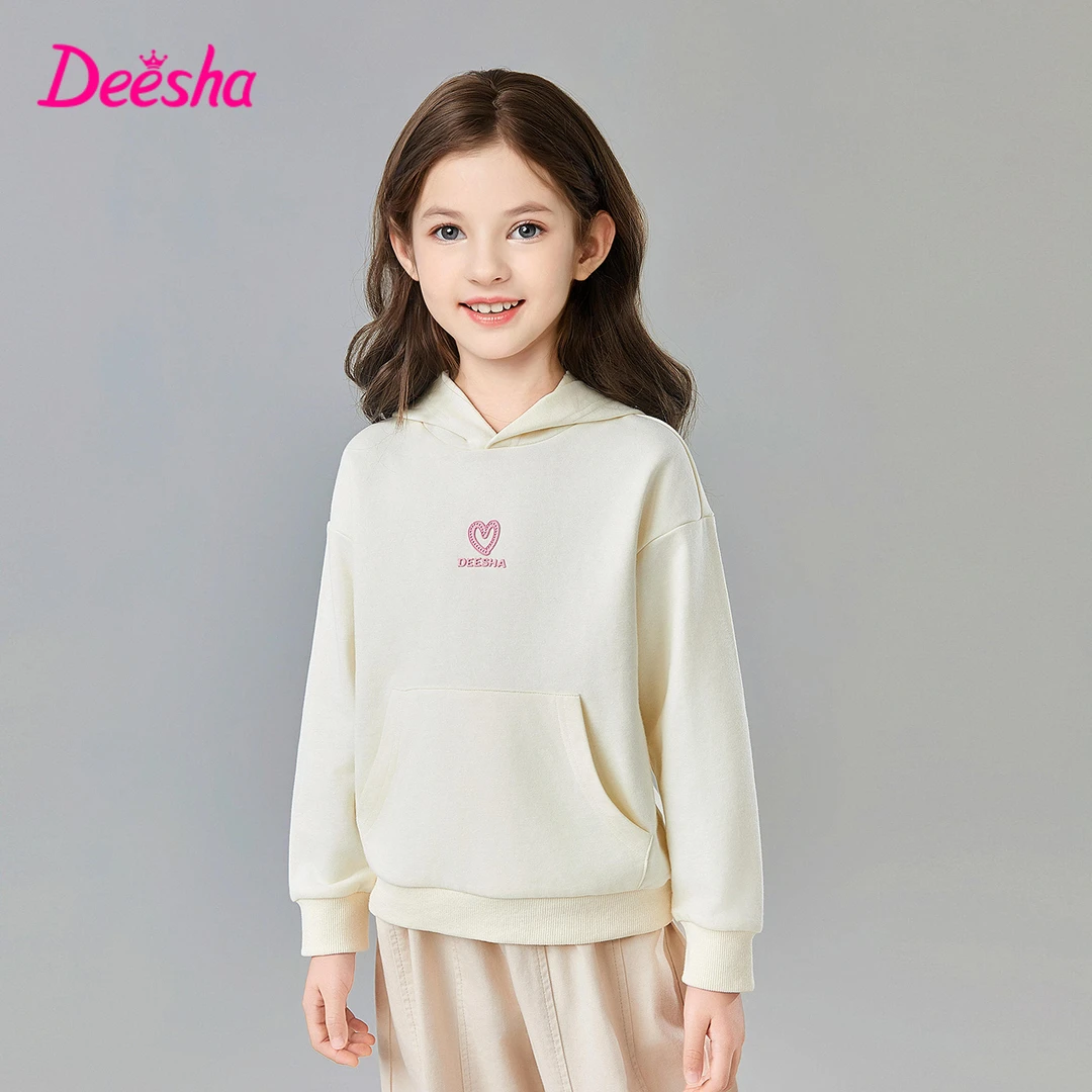 笛莎女童爱心连帽卫衣2025春季新款中大童儿童宽松上衣-732512301