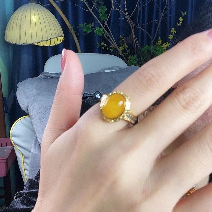 蜜蜡银S925镶嵌戒指戒指