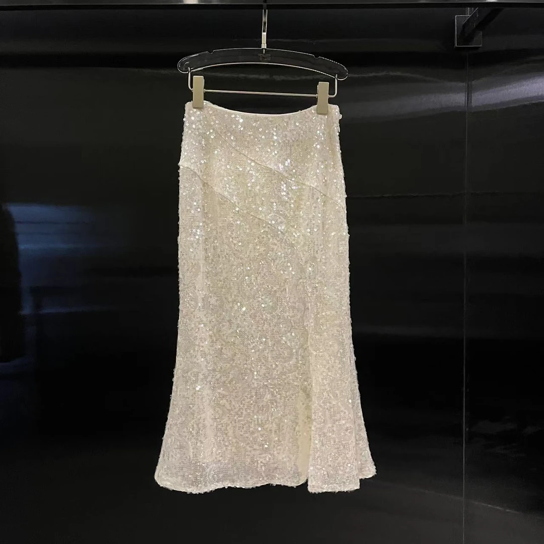 roiltrou原创设计万能百搭重工亮片气质网红轻奢高级感鱼尾半身裙