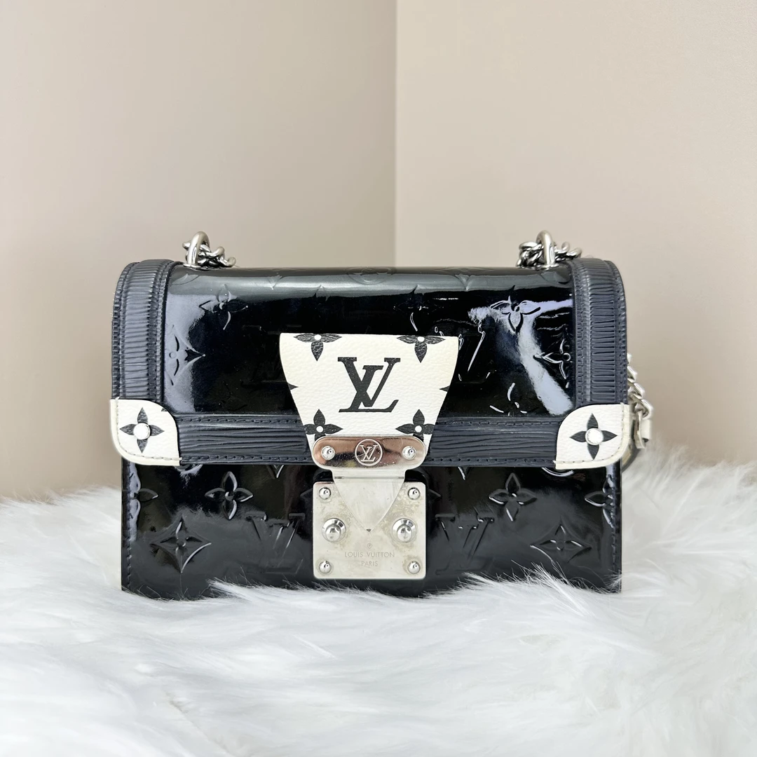 95新 LouisVuitton/路易威登 LV wynwood 黑白色漆皮链条包