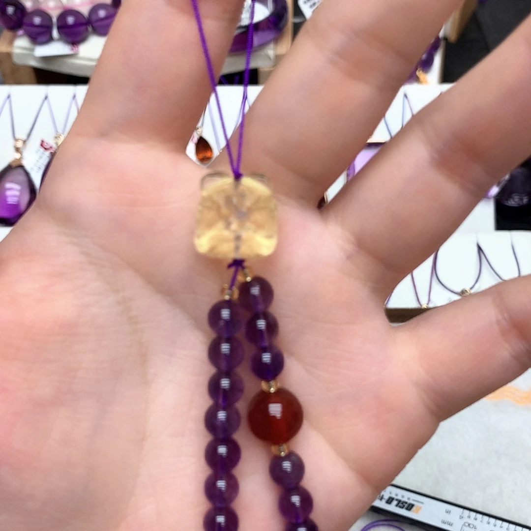 未镶嵌珠宝半成品紫晶L黄色醒狮手机挂件