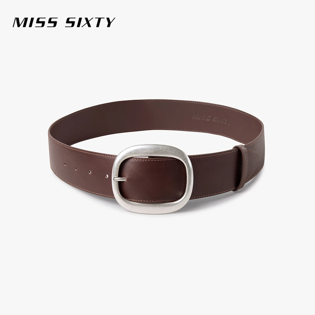 Miss Sixty2025秋季新款腰带女简约高级感金属扣头牛皮革真皮棕色