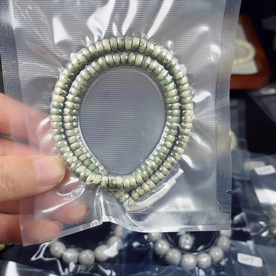 星月菩提手串糯冰石玉料河豚药片长串7x3