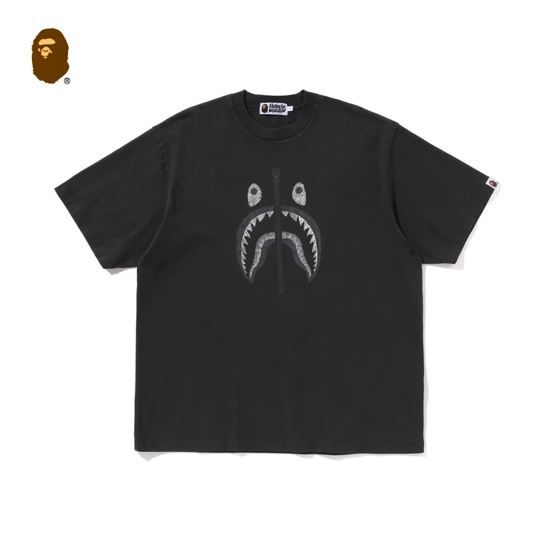 BAPE男装24秋冬线条鲨鱼图案印花短袖T恤109316N