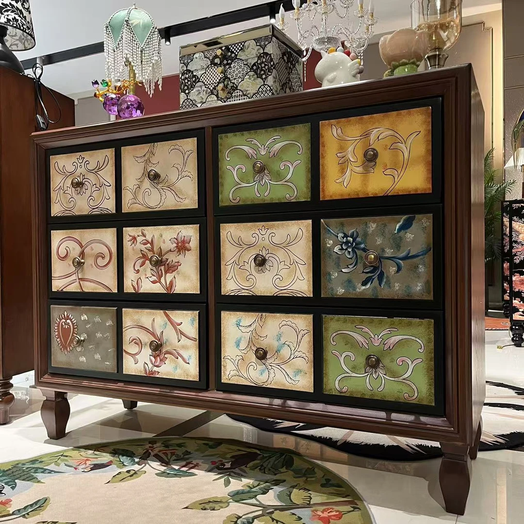 【喜悦家具】KH 复古彩绘六斗柜  120*40*90