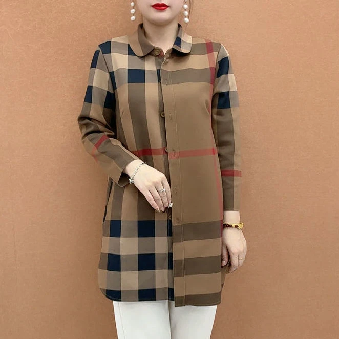 2025秋季新款妈妈装中年宽松中长款格子风衣高级洋气大衣外套遮肉