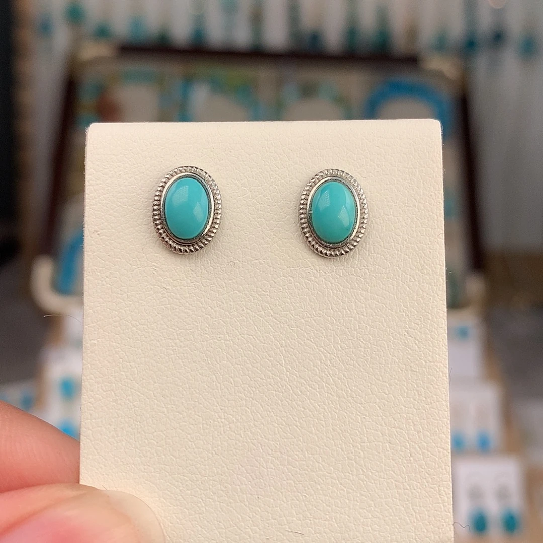 绿松石银S925镶嵌耳饰