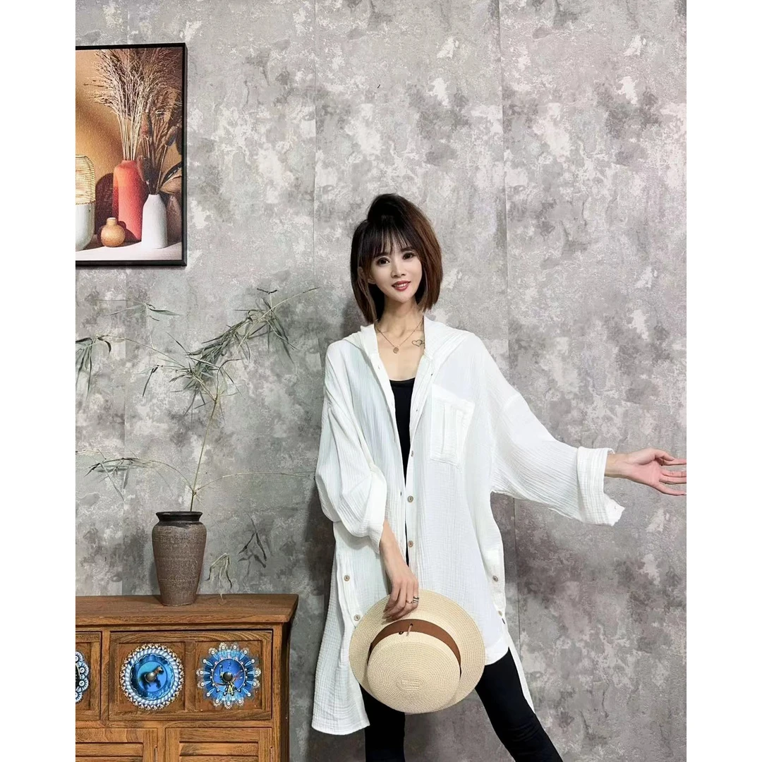 【沐木流浪记】米白色婴儿棉连帽单兜女装风衣外套z a486