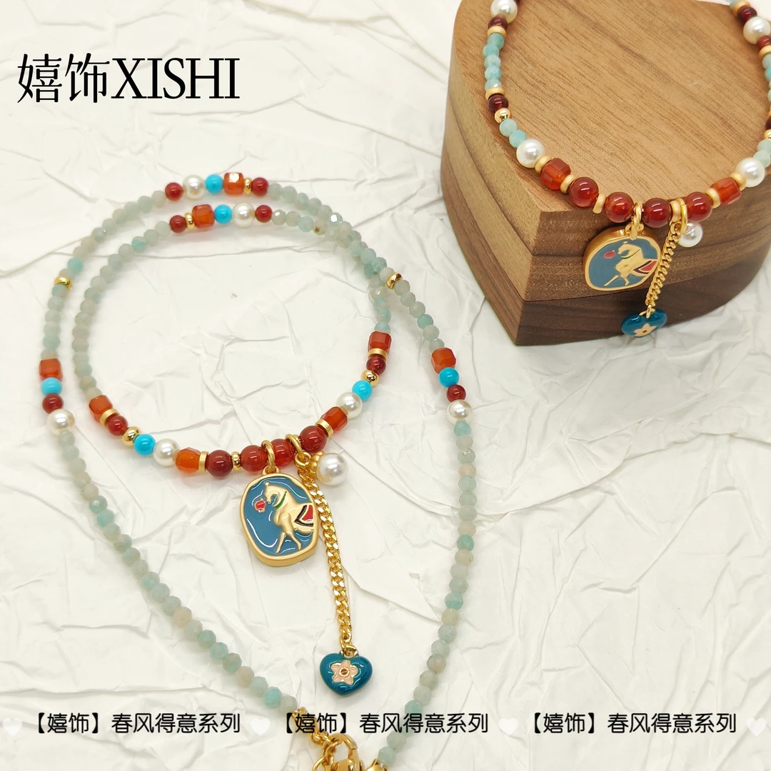 合金项链 【嬉饰】春风得意系列项链手链蓝色石头串珠设计感民族风