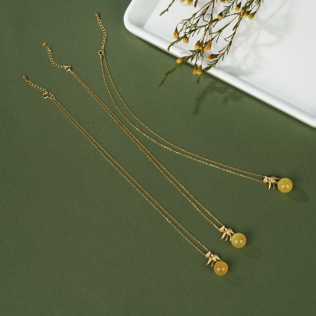 【云上叙】S925银镶嵌蜜蜡项链—多样性发一件-12mm V65270-K（商城）