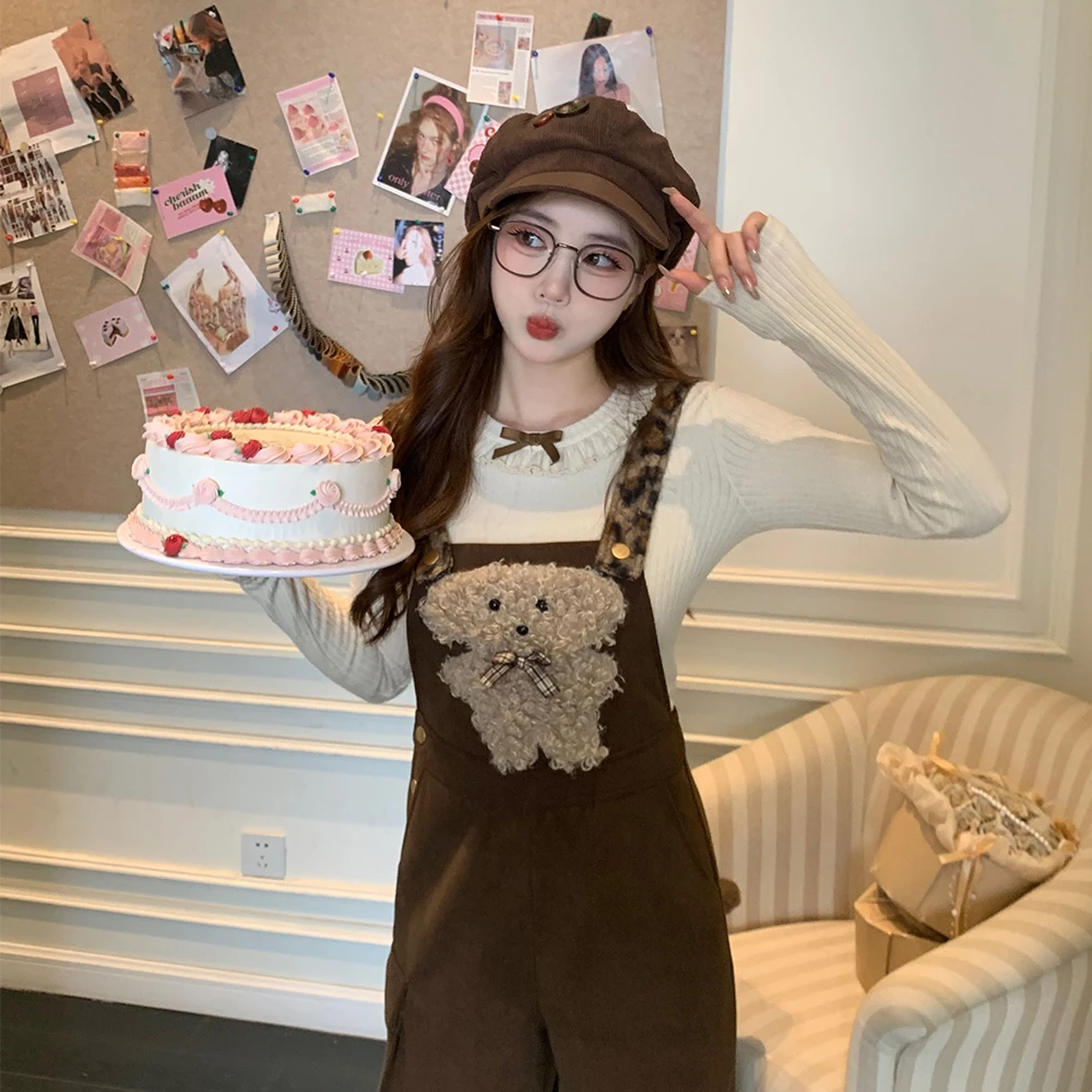 豹纹小熊 织物猪原创 美式复古辣妹豹纹冬季短款上衣